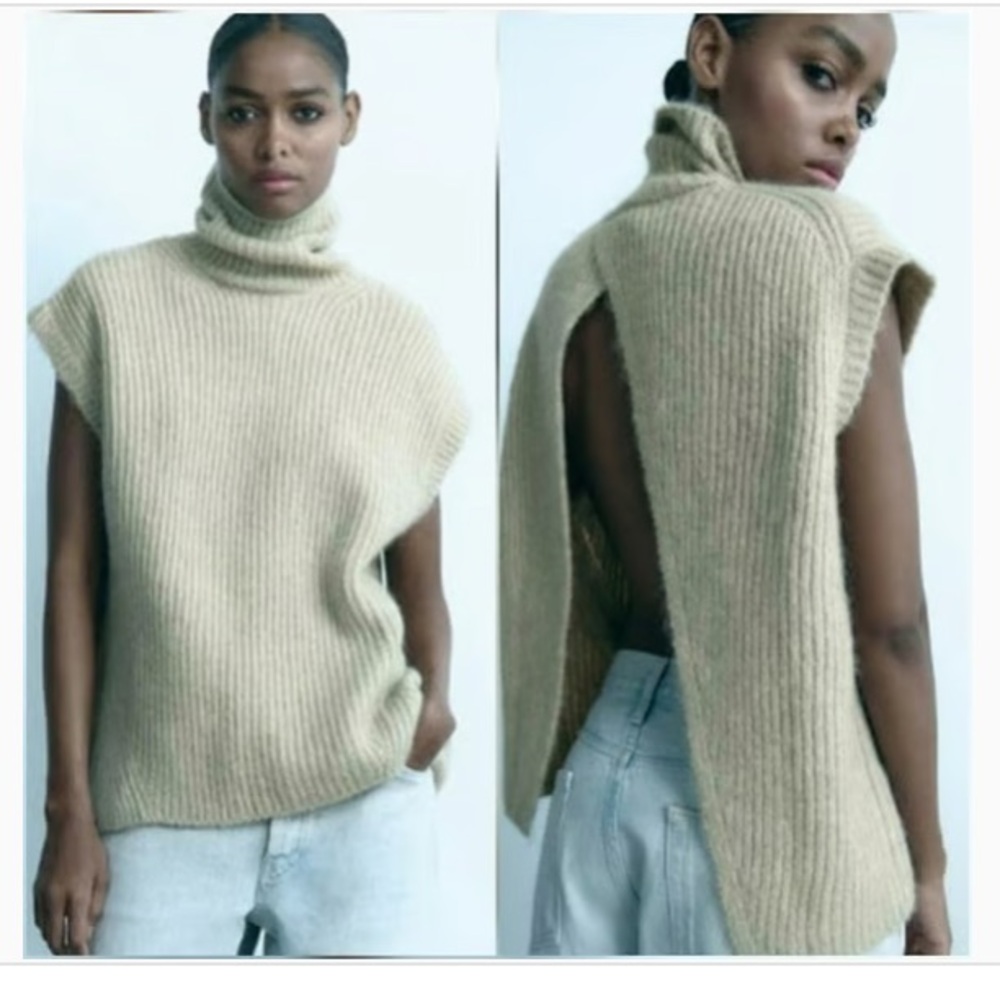 NWT Zara turtleneck wool blend crossover sweater vest size medium green